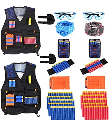 Locisne 2 Kit Chaleco táctico niños Paquetes para Nerf Toy Gun N-Strike Elite Series(con 100 Dardos de Espuma+2 Gafas+2 máscara+2 Clip de Recarga rápi