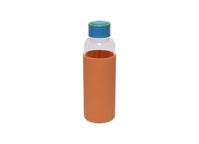 Fisura | Botella de Agua de Cristal con Funda de Silicona Eco-Friendly Reutilizable 480 ml. Apta para niños. 20,5 x 6 cm. (Naranja)