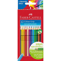 Faber Castell 112412 - Estuche de cartón con 12 Ecolápices triangulares de colores, agarre Grip, acuarelables, lápices escolares características