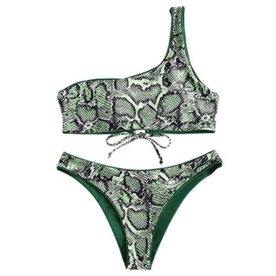 ZAFUL - Traje de baño para mujer, reversible, piel de serpiente, con acolchado verde S