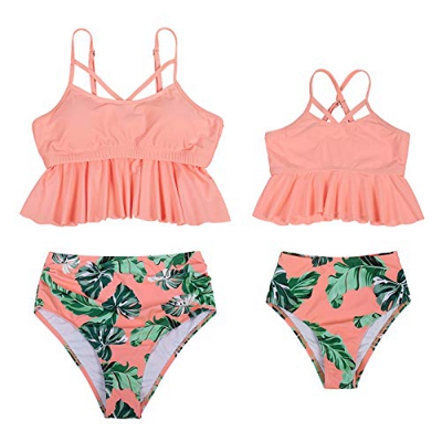 Jurebecia Bikini para Mujer Conjunto Halter de Talle bajo Traje de baño Entre Padres e Hijos Trajes de baño de Playa Traje de baño Retro con Volantes 