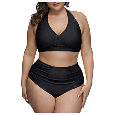 riou Conjuntos de Bikinis para Mujer Push up Sexy Traje de baño de Tanga de Cintura Alta Talla Grande Bañador de Baño Acolchado Tops y Braguitas 2 Pie