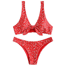 ZAFUL - Conjunto de bikini para mujer, diseño de flores, cintura baja, nudo delantero, dos piezas rojo S características