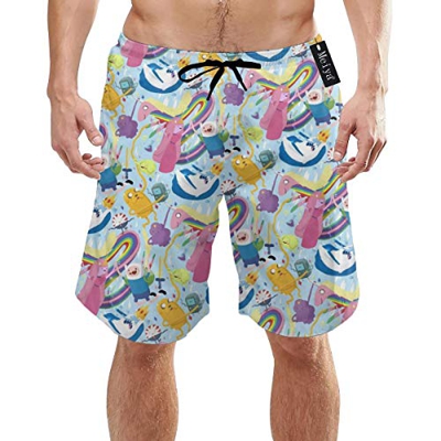 Papel Pintado Adventure Time Personajes Invierno Hombre Cool Swimtrunks Secado rápido 3D Impreso Casual Hawaiian Mesh Forro Shorts de Playa con Bolsil
