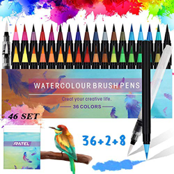 RATEL Rotuladores Acuarelables incluye 36 plumas de pincel de acuarela con punta de pincel de nylon flexible, 2 pluma de pincel de agua precio