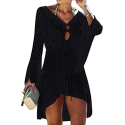 Tacobear Mujer Pareos Playa Traje de Baño Verano Vestido de Playa Sexy Bikini Cover up Camisola de Playa Túnica de Punto (Negro) precio