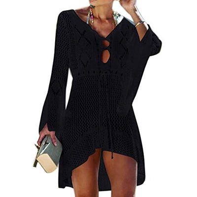 Tacobear Mujer Pareos Playa Traje de Baño Verano Vestido de Playa Sexy Bikini Cover up Camisola de Playa Túnica de Punto (Negro)