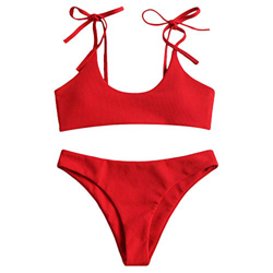 Zaful Bikini de dos piezas para mujer, parte superior acolchada con tirantes ajustables rojo S en oferta