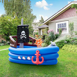 Teamson Kids Inflable para Niños - Barco Pirata Acuático, Azul Negro en oferta