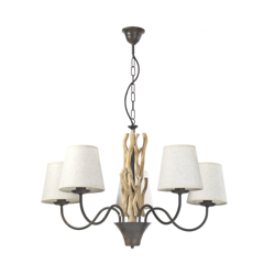 Lámpara de araña Agar, 5 pantallas de tela, madera características