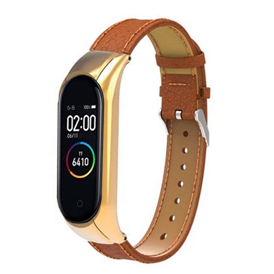 Cool Correa Piel Marrón + Carcasa Metálica para Xiaomi Mi Band 4/3
