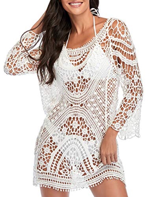 Arshvyl traje de baño cubrir para playa piscina traje de baño de encaje vestido de ganchillo - - Large