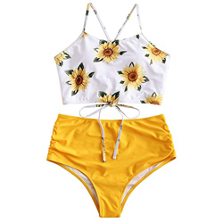 ZAFUL - Conjunto de bikini para mujer, diseño de girasoles con cordones y cruces Amarillo 2 L precio