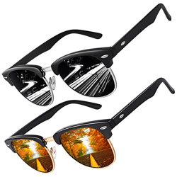 CGID Gafas de sol polarizadas retro medio marco clásico para Hombre y Mujer MJ56,Paquete de 2 características
