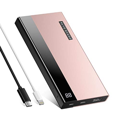 Ombar Batería Externa 20000mAh Power Bank para Móvil Carga Rapida Cargador Portátil con 2 Entradas y 2 Puertos USB para Smartphones Tabletas - Oro Ros