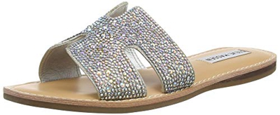 Steve Madden Harlow, Sandalias deslizantes Mujer, Silver Multi, 38 EU