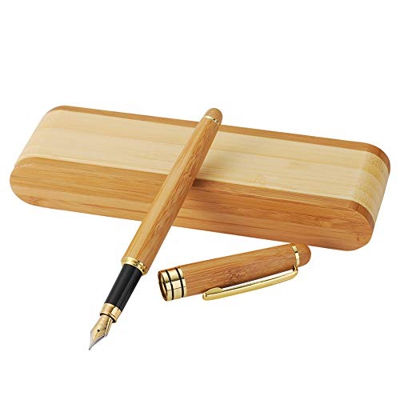 Conjunto de pluma de bambú original, Farsler Exquisito de bambú plumas de fuente de madera Fine Nib con funda de pluma plegable de bambú para la escri