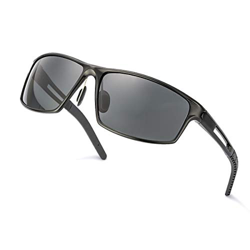 Gafas De Sol Hombre Deportivas Espejo Polarizadas Anti Reflectante Ultraligero Metal Protección 100% UVA UVB (Negro/Gris) precio
