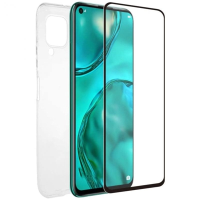Muvit for Change Pack Funda Cristal Soft + Cristal Templado Plano Marco Negro Huawei P40 Lite