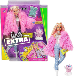 Barbie Extra Doll #3 in Pink Coat with Pet Unicorn-Pig (GRN28) en oferta