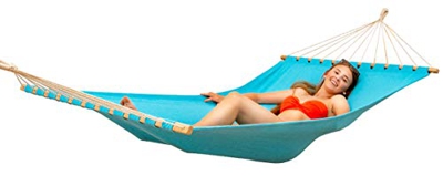 AMANKA XXL Hamaca Grande para 2 Personas 200x120cm con Dos Barras de Madera Azul