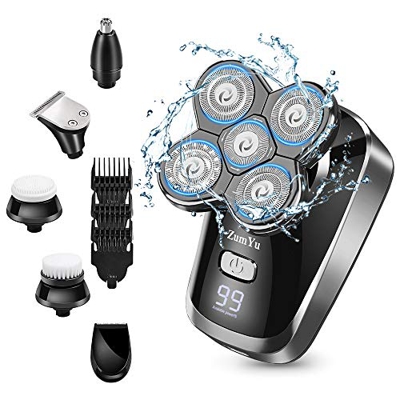 Afeitadora Electrica Hombre, 6 en 1 Maquina De Afeitar Calva Recortadora Barba Recortador de nariz, Impermeable sin Cable Pantalla LED USB Recargable