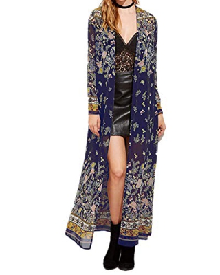 Zanzea - Kimono floral para mujer, chal de gasa, para verano 01-azul marino 48