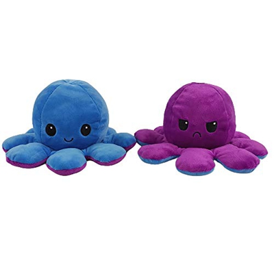 Mini Lindo Peluche Reversible con Lunares y Pulpo Brillante, Muestra tu Estado de ánimo con emoción