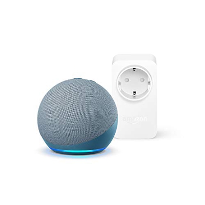 Nuevo Echo Dot (4.ª generación), Azul grisáceo + Amazon Smart Plug (enchufe inteligente WiFi), compatible con Alexa