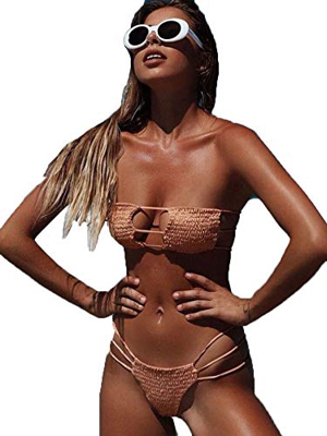 CheChury Mujer Bikini Bandeau Bralette Traje de Baño de Tubo Brasileños Bañador Ropa de Bano Dos Piezas Push Up Traje de baño con Acolchado Conjunto d