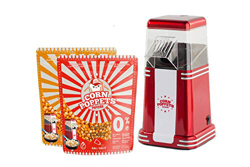 CORN POPPETS | Máquina de Palomitas de Maiz | Sin Aceite, Sin Humos + 2 Bolsas de Granos de Maiz Sabor Dulce y Salado características