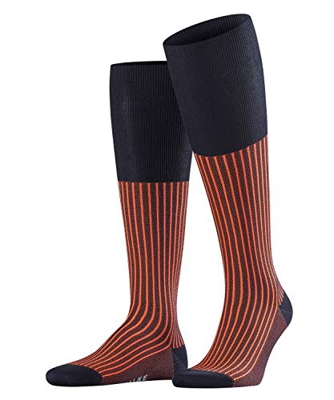 Falke Oxford Stripe Calcetines altos, para Hombre, Azul (Dark Navy & Red 6377), 39/40
