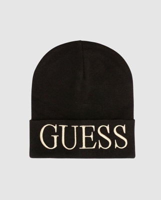 Guess - Gorro De Mujer De Punto En Negro Con Detalle De La Marca