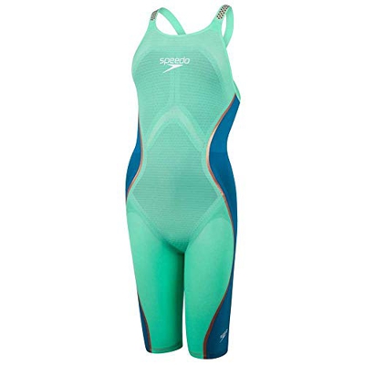 Speedo Fastskin LZR Pure Intent Openback Kneeskin Traje de baño, Mujer, Green Glow/Nordic Teal/Rose Gold/White, 24