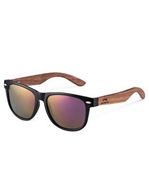 AMEXI Gafas de Sol Polarizadas Hombre y Mujere, UV400 Protection, Gafas Ligeras con Patillas de Madera (Púrpura)