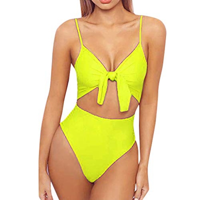 Bikinis Mujer 2019 SHOBDW Color Sólido Conjunto de Bikini Push Up Traje de Baño Mujer Una Pieza Talle Alto Tanga Mujer Nudo de Corbata Acolchado Bra B