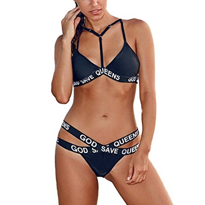 DELEY Mujere Retro Vintage Push Up Vendaje Cintura Alta Brasileño Bikini Traje De Baño Negro Tamaño L