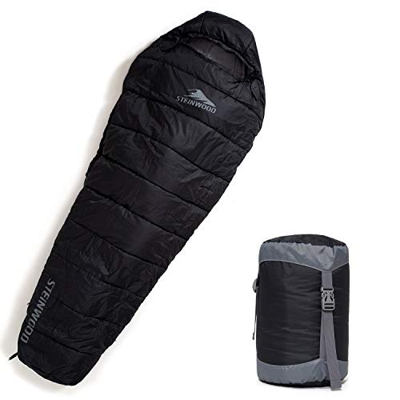 Steinwood Saco de Dormir Kompakt 4-Season Conectable - Saco de Dormir Momia Encapuchado Impermeable Ligero 4 Temporadas para Camping, Viajo, Excursion