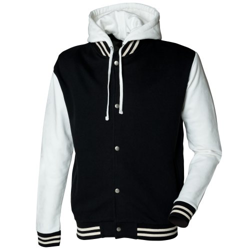 Skinni Fit - Chaqueta / Sudadera gruesa Modelo Baseball con capucha desmontable hombre caballero (Grande (L)/Negro/Blanco roto) en oferta