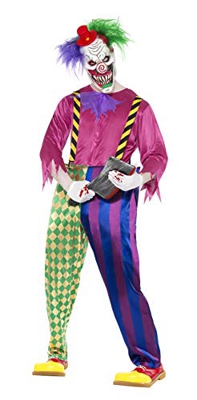 Smiffys-21623M Halloween Disfraz de Payaso Asesino a Todo Color, con Camiseta, pantalón, Tirantes y Caret, Multicolor, M-Tamaño 38"-40" (Smiffy'S 2162
