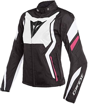 Dainese Edge Tex Chaqueta de moto para mujer, color negro, blanco y rosa, talla 42