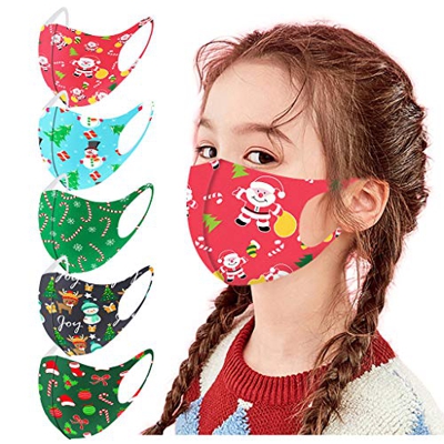 SHANQUAN 5 Piezas Navidad NiñOs 𝐌𝐚𝐬𝐜𝐚𝐫𝐢𝐥𝐥𝐚𝐬 Reutilizables Lavables Infantil PatróN De Dibujos Animados A Prueba De Viento Antipolvo Tela Facial