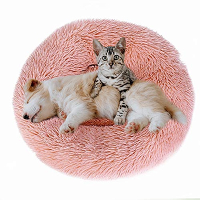 Eastlion Cama Perro Deluxe Felpa Redonda,Plush Cama Calmante Donut Gato Suave Cómoda,Nido Calentito Cojín Lavable para Mascotas Pequeña Gatos y Perros