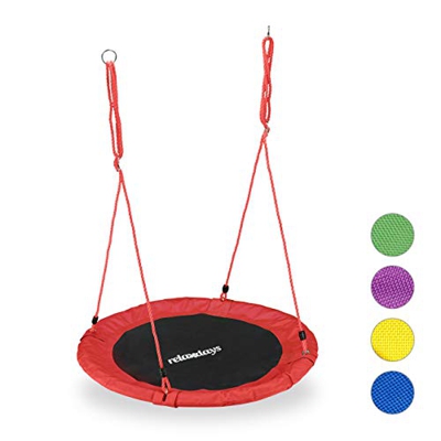 Relaxdays Columpio Jardín Nido de Altura Ajustable para Niños y Adultos, hasta 100 kg, Rojo, ø 90 cm, Juventud Unisex