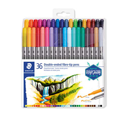 STAEDTLER Design Journey 3200 TB36, Rotuladores para lettering de doble punta, Caja con 36 marcadores de colores variados características