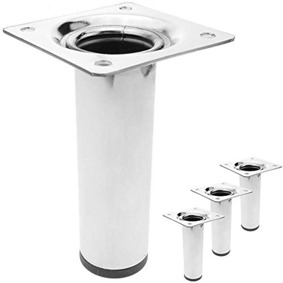 PrimeMatik - Pies Redondos para Mesa y Mueble. Patas en Acero Cromado de 10cm 4-Pack