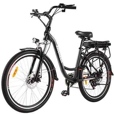 Ancheer Bicicleta Eléctrica 26", Ebike de Ciudad con 12.5Ah Batería Extraíble Frenos de Doble Disco 30 Millas de Alcance (Negro)