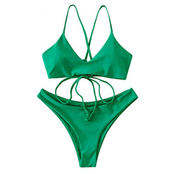 ZAFUL Criss Cross Lace Up - Bikini acolchado para mujer verde-2 S en oferta