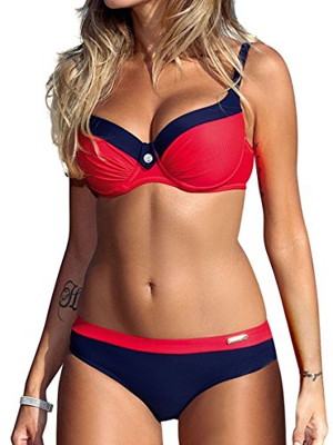 UMIPUBO Mujer Bikini Push-Up Acolchado Bra Trajes de Baño Tops y Braguitas Bikini Sets (ES 38, Estilo1:Rojo)