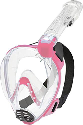 Cressi Baron Full Face Mask Máscara Integral Snorkel de Visión Grande con Tubo Respirador, Unisex-Adult, Transparente/Rosa, S/M